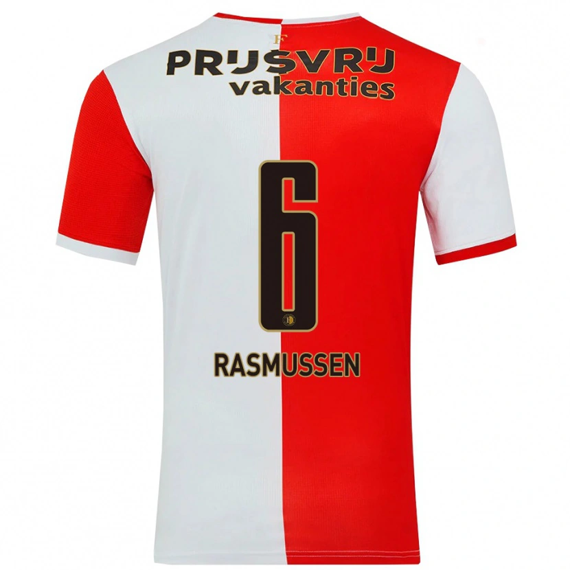 Danxen Kinder Jacob Rasmussen #6 Rot Weiß Heimtrikot Trikot 2025/26 T-Shirt Schweiz