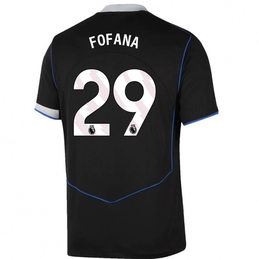 Danxen Kinder Wesley Fofana #29 Schwarz Blau Silber Ausweichtrikot Trikot 2025/26 T-Shirt Schweiz