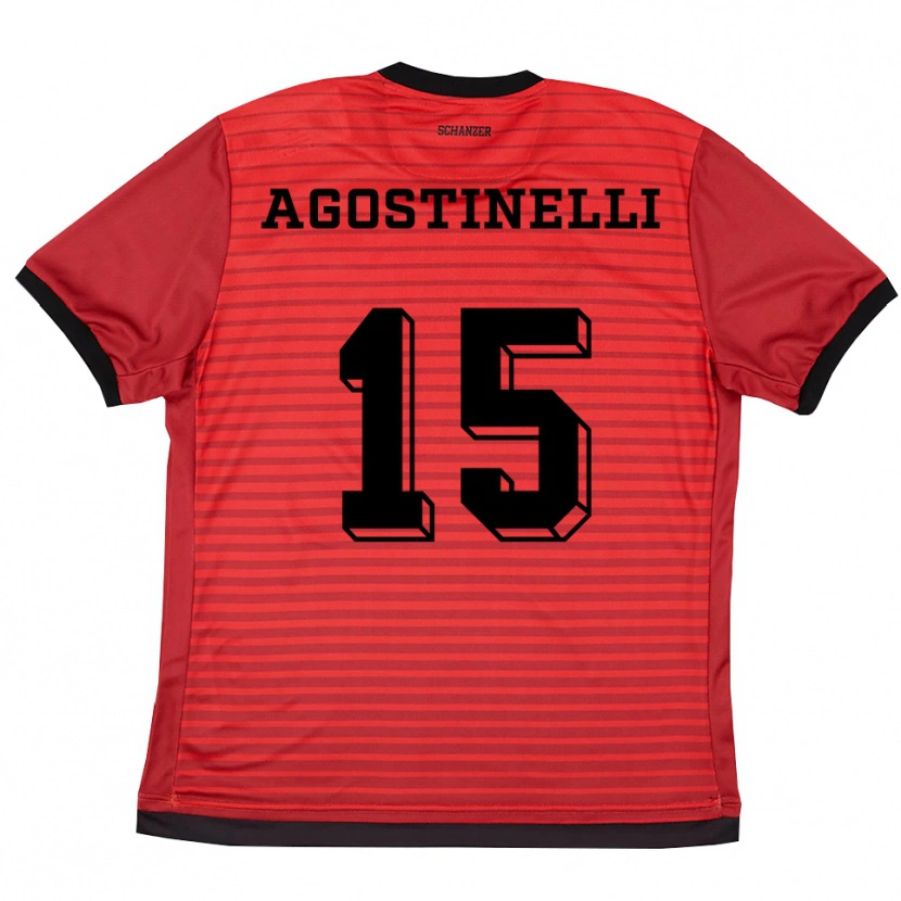 Danxen Kinder Massimo Agostinelli #15 Rot Schwarz Heimtrikot Trikot 2025/26 T-Shirt Schweiz