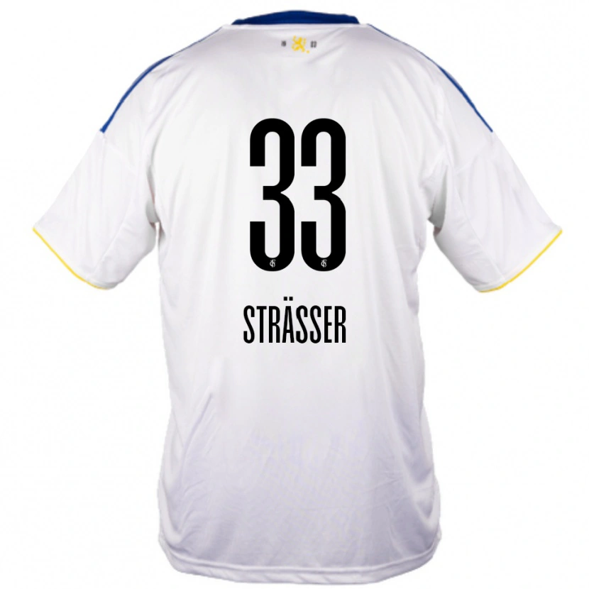 Danxen Herren Jannick Strässer #33 Weiß Blau Gelb Auswärtstrikot Trikot 2025/26 T-Shirt Schweiz