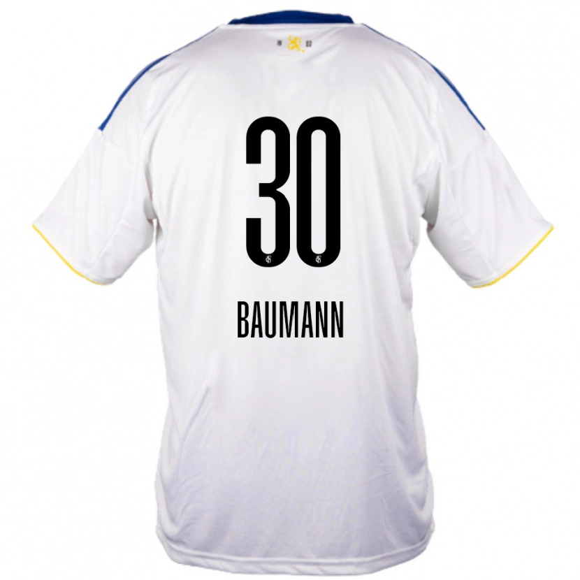 Danxen Herren Dominic Baumann #30 Weiß Blau Gelb Auswärtstrikot Trikot 2025/26 T-Shirt Schweiz