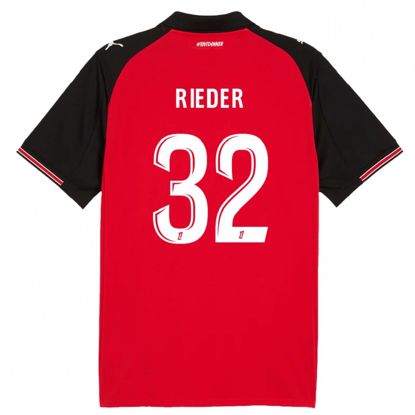 Danxen Kinder Fabian Rieder #32 Rot Schwarz Heimtrikot Trikot 2025/26 T-Shirt Schweiz