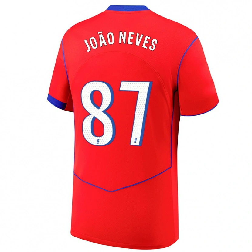 Danxen Kinder João Neves #87 Rot Blau Weiß Ausweichtrikot Trikot 2025/26 T-Shirt Schweiz