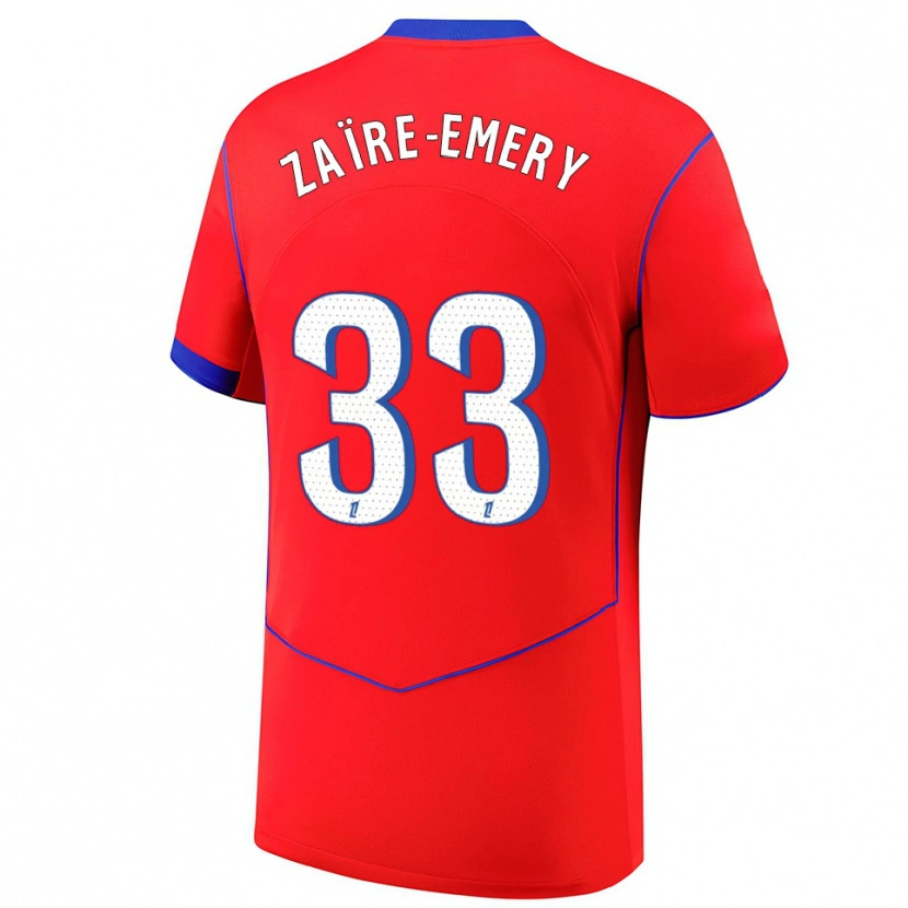 Danxen Kinder Warren Zaïre-Emery #33 Rot Blau Weiß Ausweichtrikot Trikot 2025/26 T-Shirt Schweiz