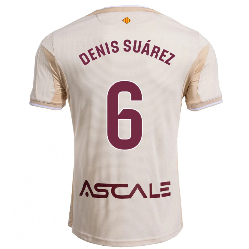 Danxen Herren Denis Suárez #6 Cremeweiß Burgunderrot Auswärtstrikot Trikot 2025/26 T-Shirt Schweiz