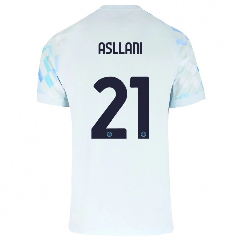 Danxen Kinder Kristjan Asllani #21 Weiß Blau Auswärtstrikot Trikot 2025/26 T-Shirt Schweiz