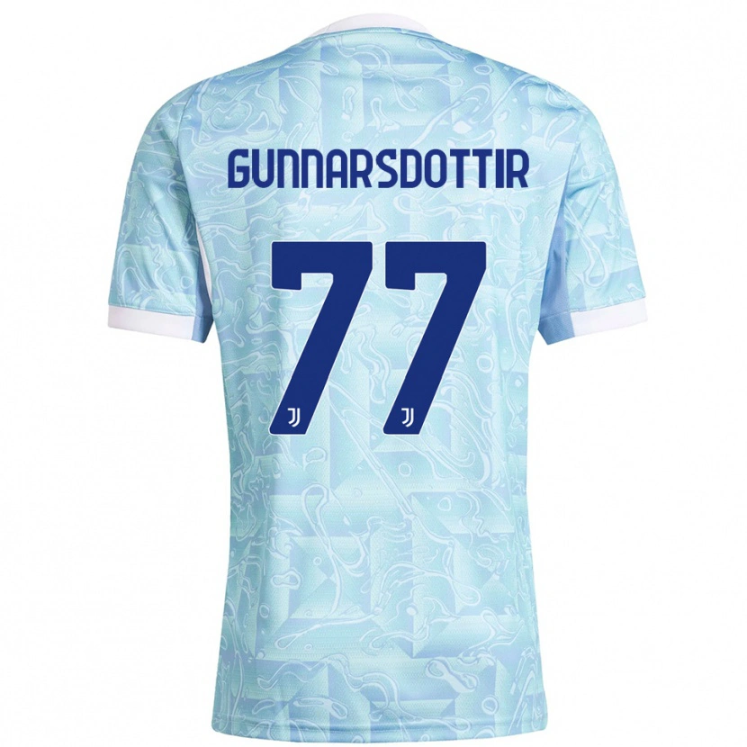 Danxen Kinder Sara Bjork Gunnarsdottir #77 Himmelblau Gelb Auswärtstrikot Trikot 2025/26 T-Shirt Schweiz