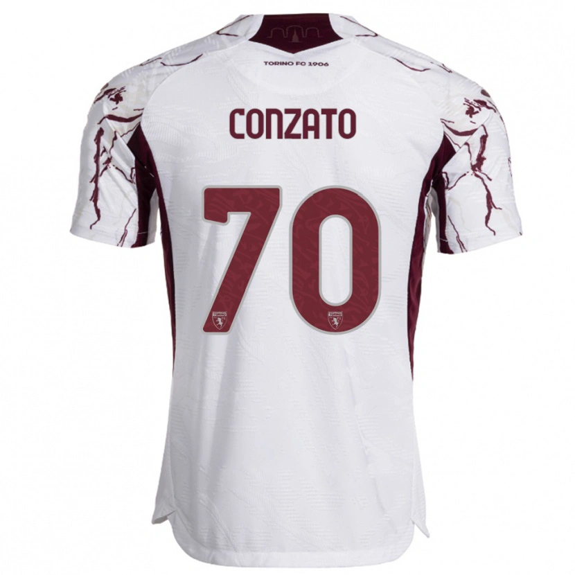 Danxen Kinder Filippo Conzato #70 Weiß Burgunderrot Auswärtstrikot Trikot 2025/26 T-Shirt Schweiz