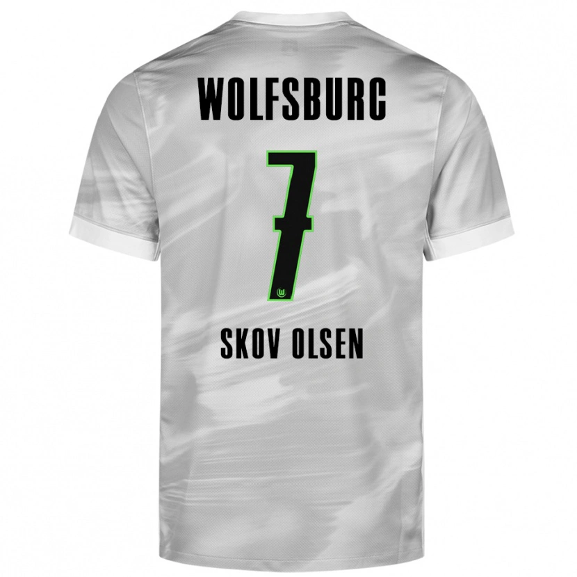 Danxen Kinder Andreas Skov Olsen #7 Grau Weiß Auswärtstrikot Trikot 2025/26 T-Shirt Schweiz