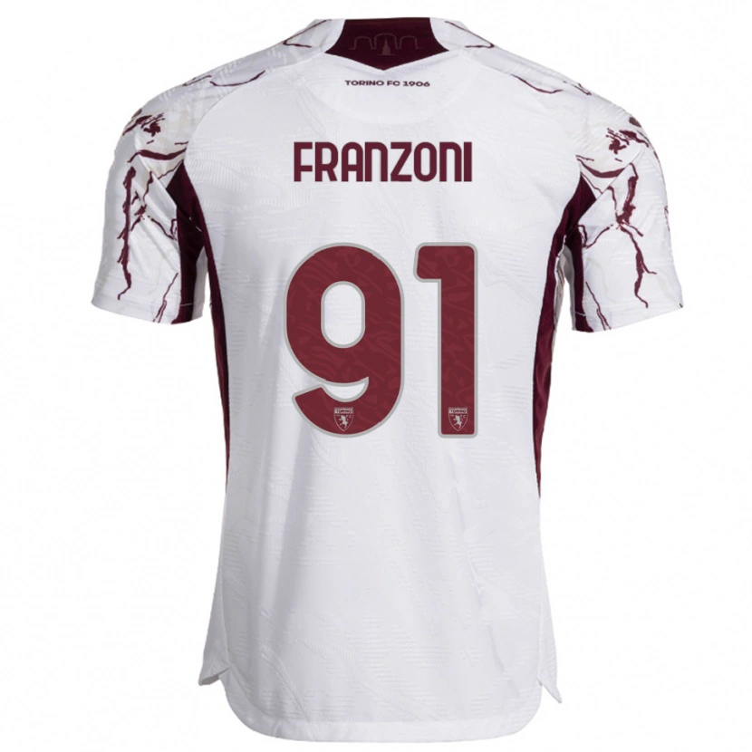 Danxen Herren Nicolò Franzoni #91 Weiß Burgunderrot Auswärtstrikot Trikot 2025/26 T-Shirt Schweiz