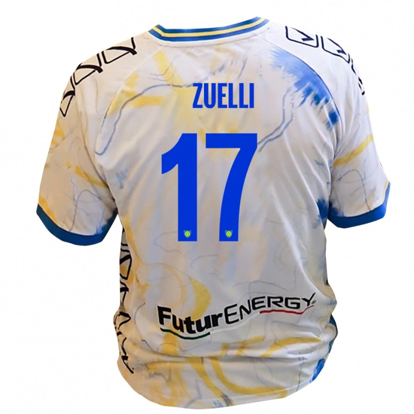Danxen Kinder Emanuele Zuelli #17 Weiß Gelb Blau Auswärtstrikot Trikot 2025/26 T-Shirt Schweiz