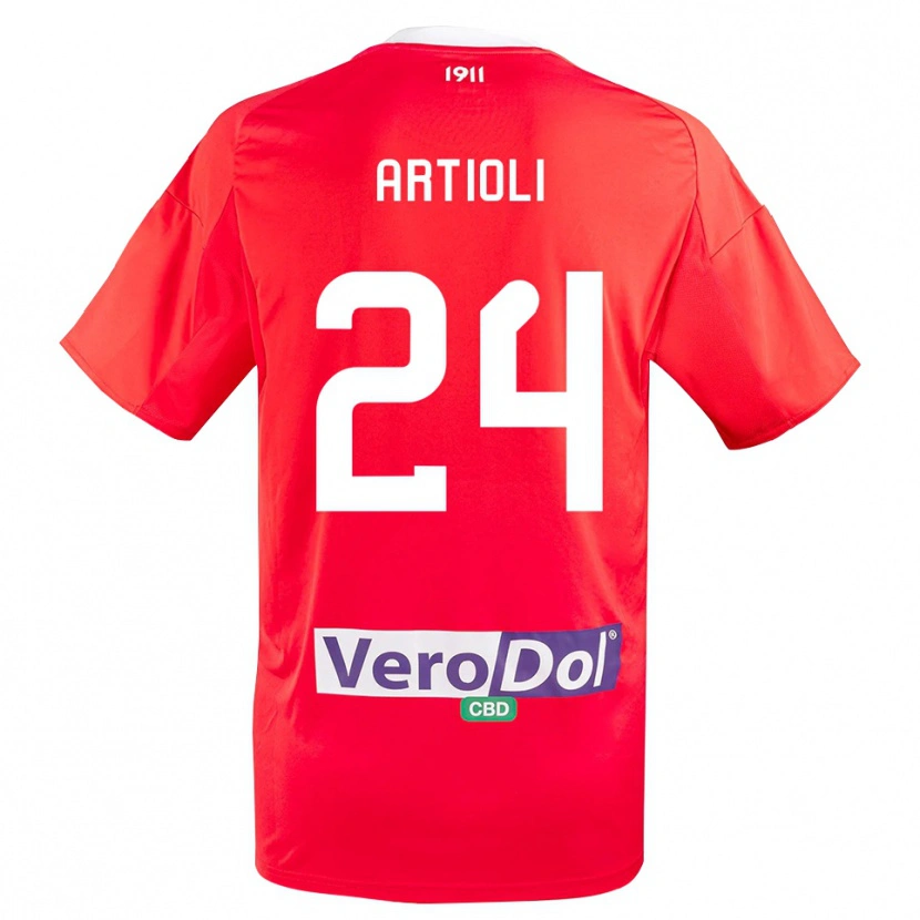Danxen Kinder Federico Artioli #24 Rot Weiß Auswärtstrikot Trikot 2025/26 T-Shirt Schweiz