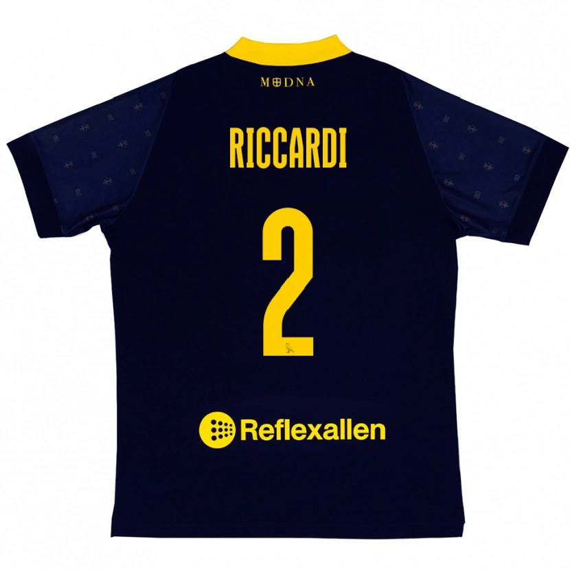 Danxen Kinder Marcello Riccardi #2 Marineblau Gelb Auswärtstrikot Trikot 2025/26 T-Shirt Schweiz
