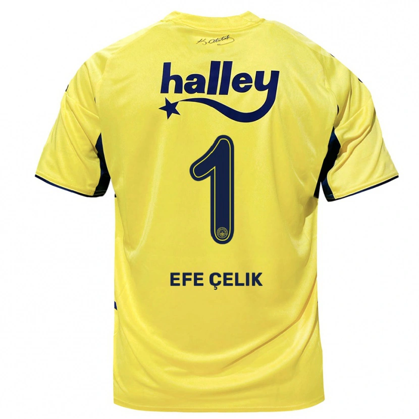 Danxen Kinder Mehmet Efe Çelik #1 Gelb Marineblau Auswärtstrikot Trikot 2025/26 T-Shirt Schweiz