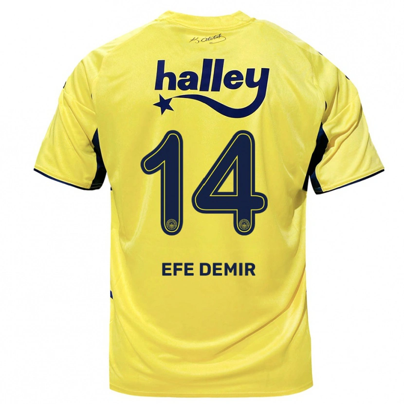 Danxen Kinder Yiğit Efe Demir #14 Gelb Marineblau Auswärtstrikot Trikot 2025/26 T-Shirt Schweiz