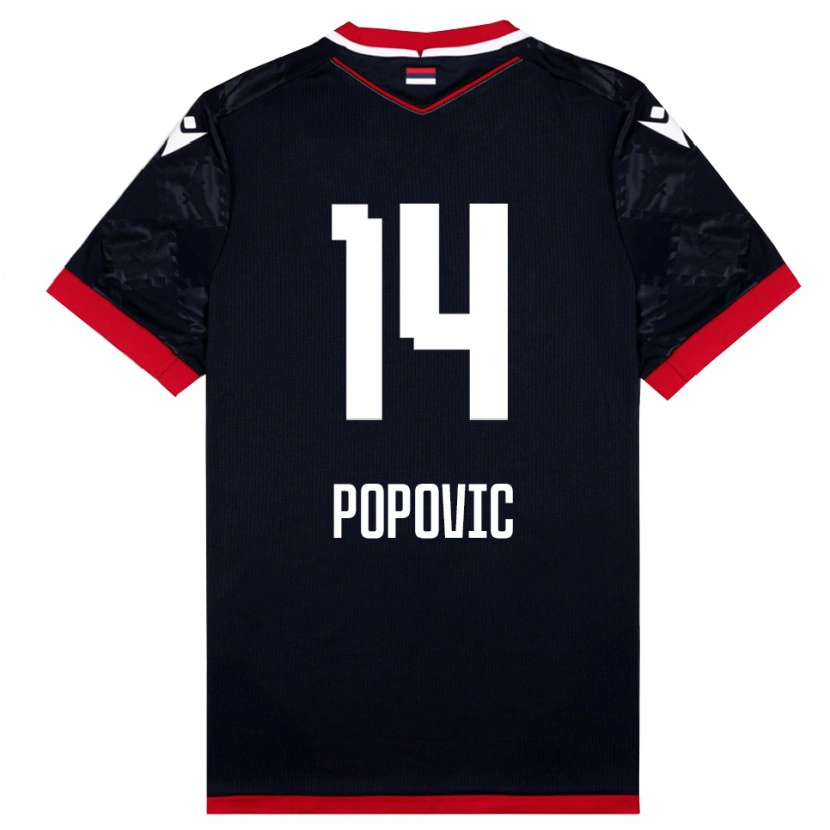 Danxen Kinder Mihajlo Popovic #14 Schwarz Rot Auswärtstrikot Trikot 2025/26 T-Shirt Schweiz