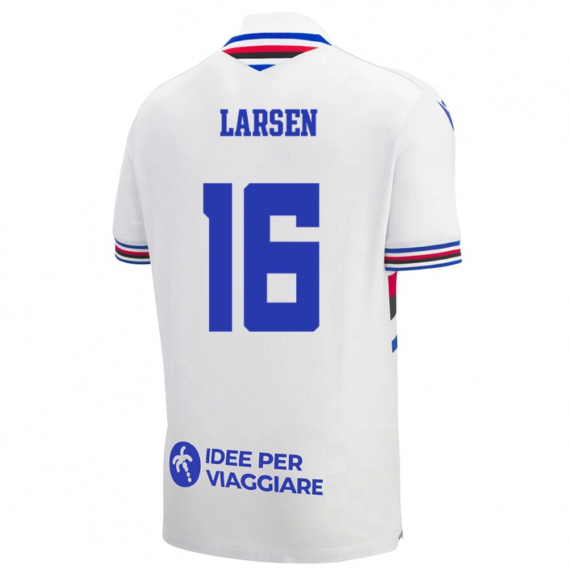 Danxen Herren Kathrine Østergaard Larsen #16 Weiß Blau Rot Auswärtstrikot Trikot 2025/26 T-Shirt Schweiz
