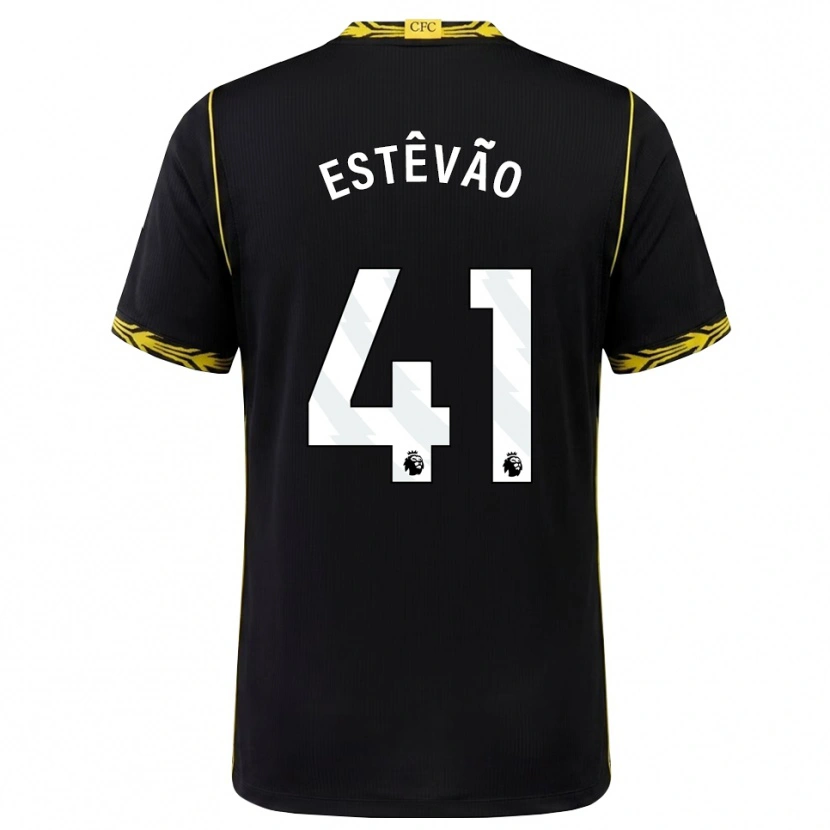Danxen Kinder Estêvão Willian Almeida De Oliveira Gonçalves #41 Schwarz Gelb Auswärtstrikot Trikot 2026/27 T-Shirt Schweiz