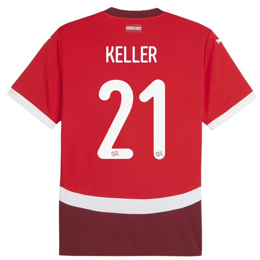 Danxen Kinder Schweiz Marvin Keller #21 Rot Heimtrikot Trikot 24-26 T-Shirt Schweiz