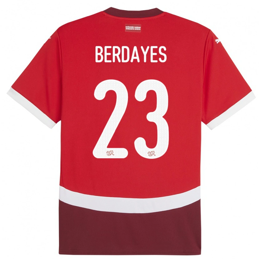 Danxen Kinder Schweiz Théo Berdayes #23 Rot Heimtrikot Trikot 24-26 T-Shirt Schweiz
