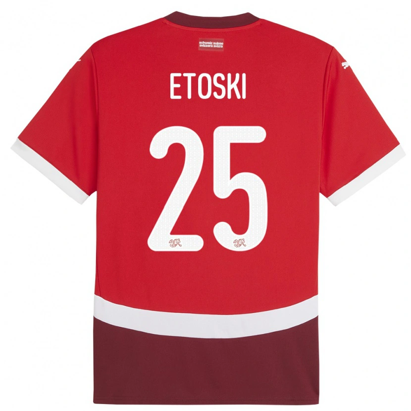Danxen Kinder Schweiz Edin Etoski #25 Rot Heimtrikot Trikot 24-26 T-Shirt Schweiz