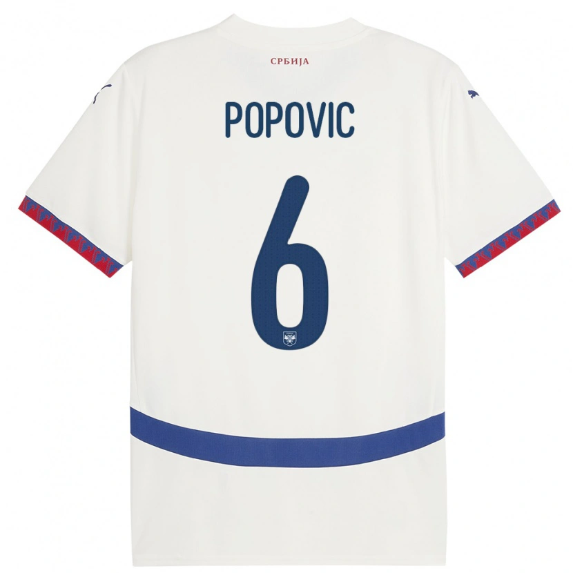 Danxen Kinder Serbien Andrej Popovic #6 Weiß Auswärtstrikot Trikot 24-26 T-Shirt Schweiz