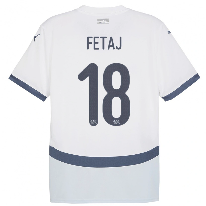 Danxen Kinder Schweiz Sarjon Fetaj #18 Weiß Auswärtstrikot Trikot 24-26 T-Shirt Schweiz