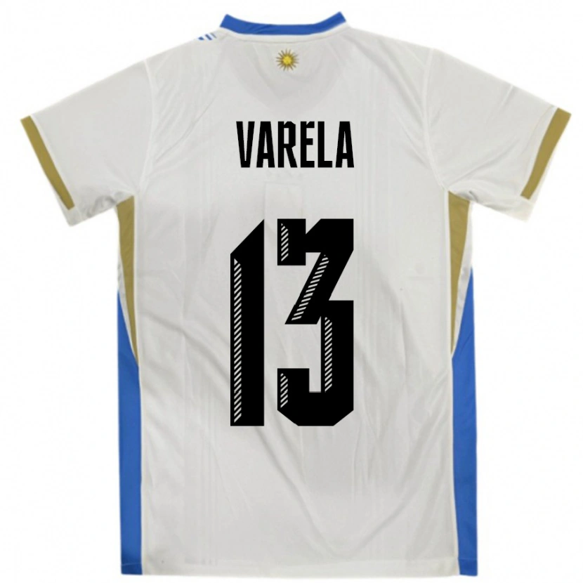 Danxen Kinder Uruguay Guillermo Varela #13 Weiß Blau Auswärtstrikot Trikot 24-26 T-Shirt Schweiz