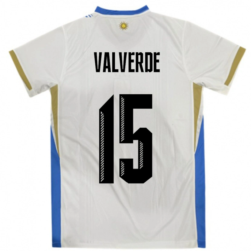 Danxen Kinder Uruguay Federico Valverde #15 Weiß Blau Auswärtstrikot Trikot 24-26 T-Shirt Schweiz