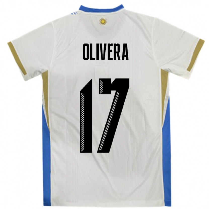 Danxen Kinder Uruguay Cristian Olivera #17 Weiß Blau Auswärtstrikot Trikot 24-26 T-Shirt Schweiz