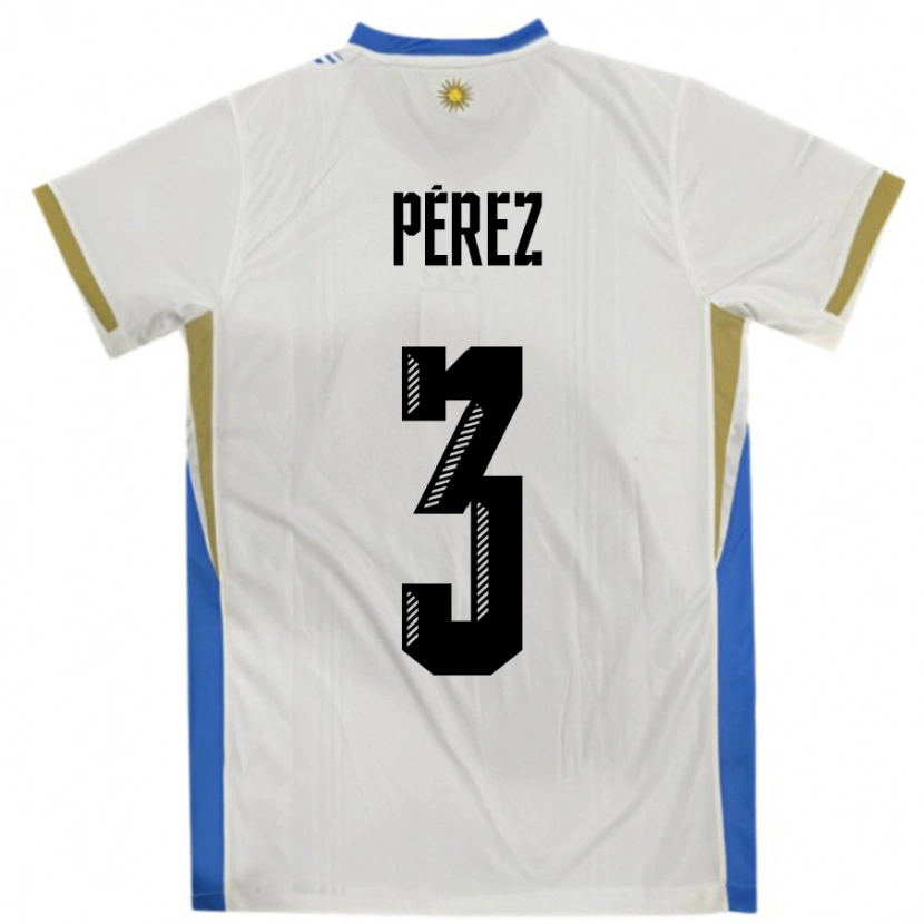 Danxen Kinder Uruguay Nicolás Pérez #3 Weiß Blau Auswärtstrikot Trikot 24-26 T-Shirt Schweiz
