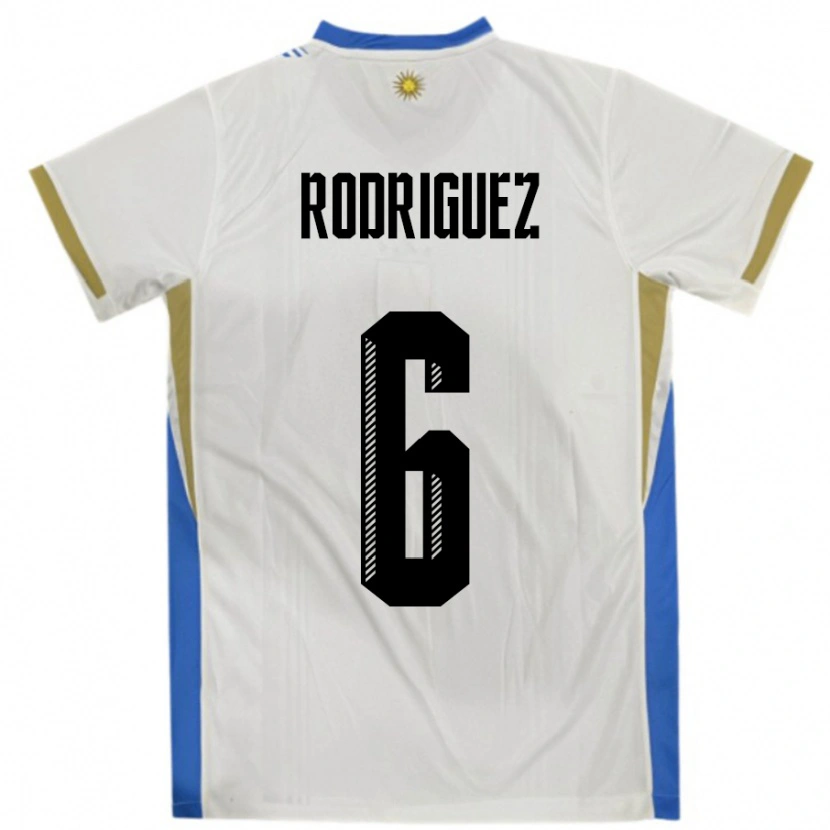 Danxen Kinder Uruguay Valentín Rodríguez #6 Weiß Blau Auswärtstrikot Trikot 24-26 T-Shirt Schweiz