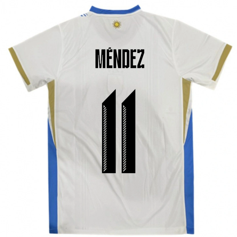 Danxen Kinder Uruguay Axel Méndez #11 Weiß Blau Auswärtstrikot Trikot 24-26 T-Shirt Schweiz