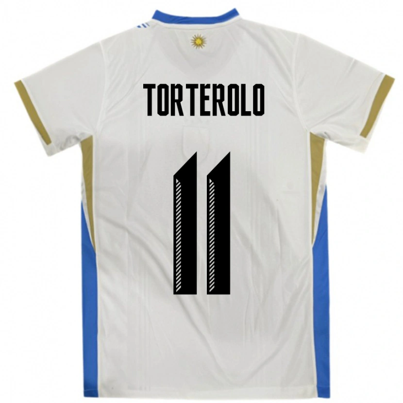 Danxen Kinder Uruguay Alan Torterolo #11 Weiß Blau Auswärtstrikot Trikot 24-26 T-Shirt Schweiz