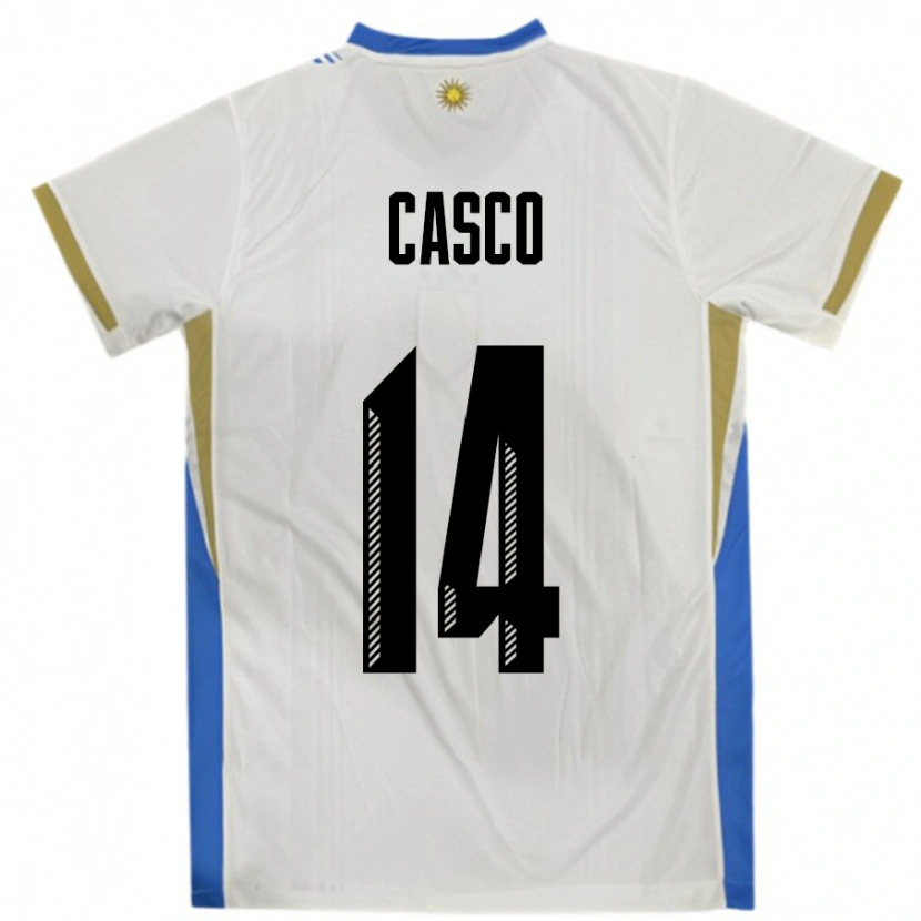 Danxen Kinder Uruguay Maximiliano Casco #14 Weiß Blau Auswärtstrikot Trikot 24-26 T-Shirt Schweiz