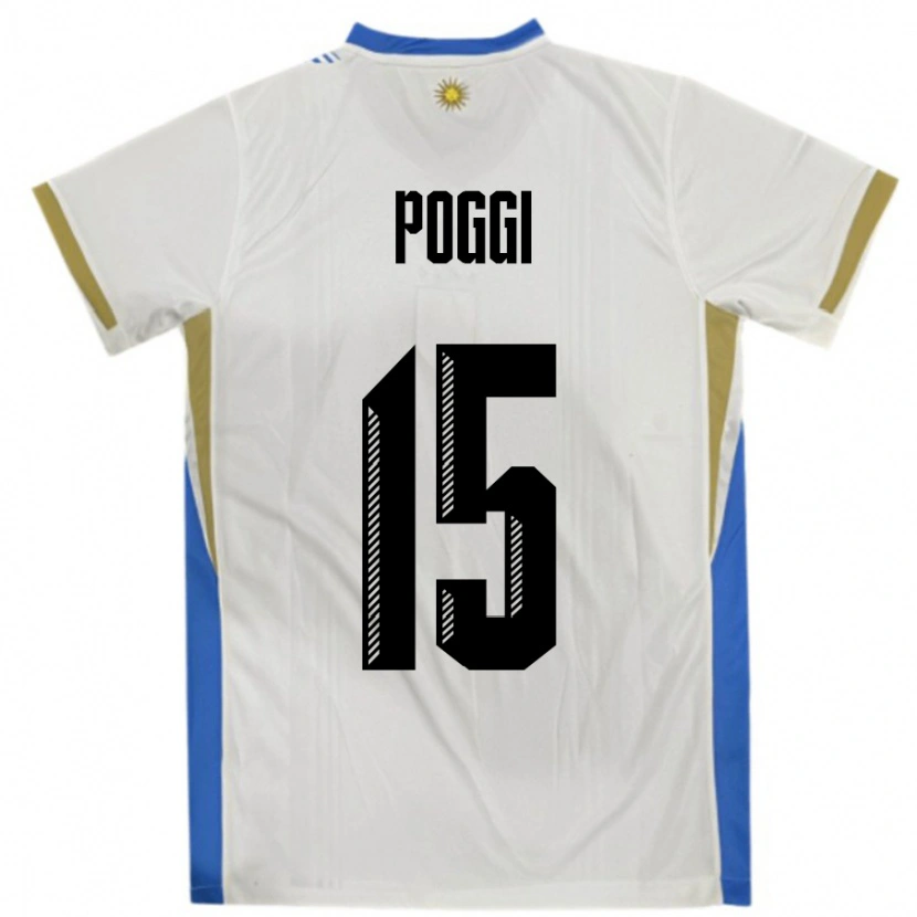 Danxen Kinder Uruguay Vicente Poggi #15 Weiß Blau Auswärtstrikot Trikot 24-26 T-Shirt Schweiz