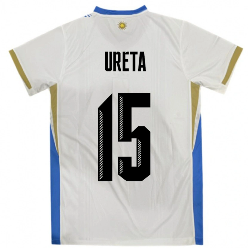 Danxen Kinder Uruguay Mateo Ureta #15 Weiß Blau Auswärtstrikot Trikot 24-26 T-Shirt Schweiz