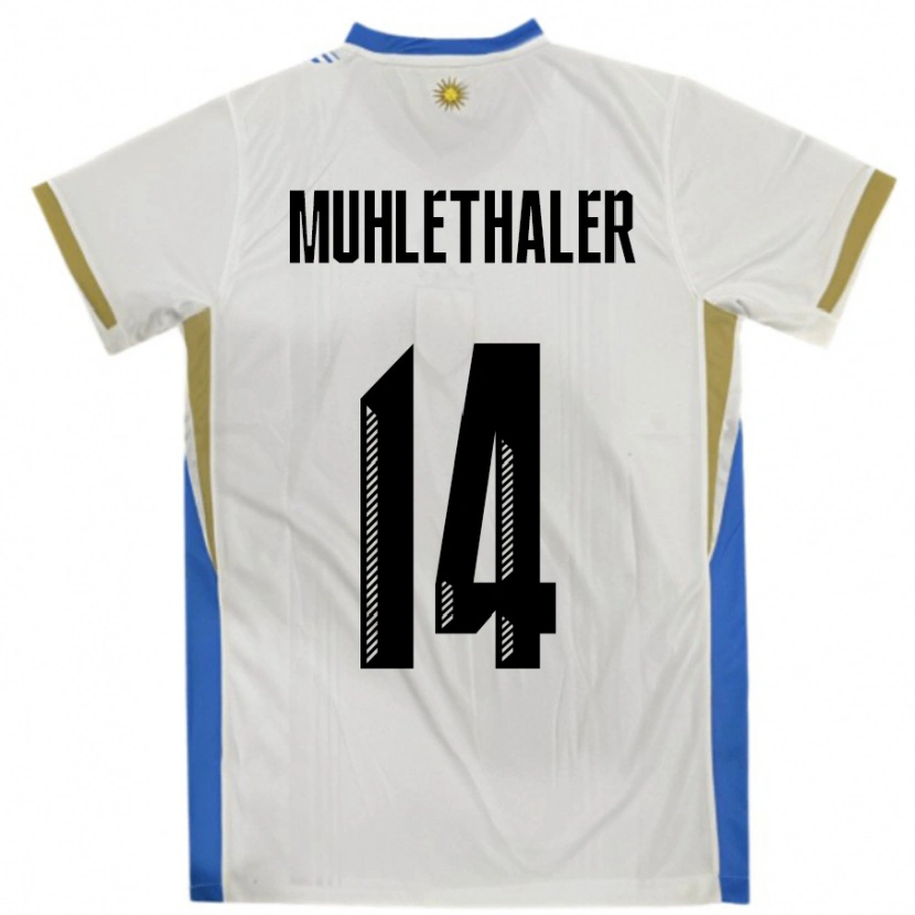 Danxen Kinder Uruguay Stiven Muhlethaler #14 Weiß Blau Auswärtstrikot Trikot 24-26 T-Shirt Schweiz