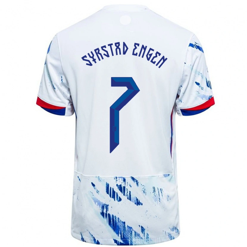 Danxen Kinder Norwegen Ingrid Syrstad Engen #7 Weiß Blau Auswärtstrikot Trikot 24-26 T-Shirt Schweiz