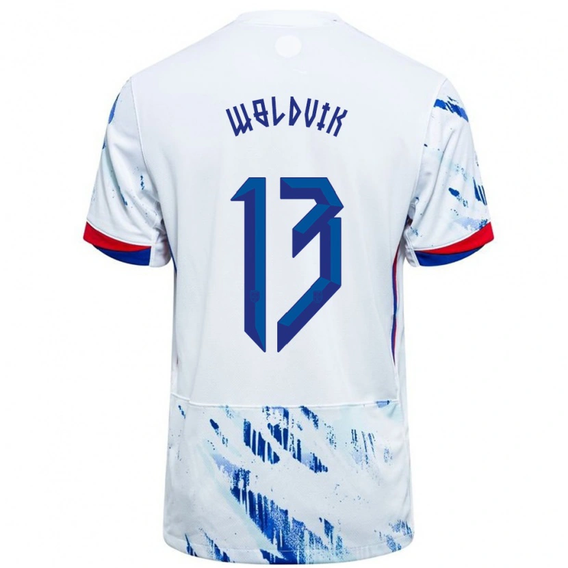 Danxen Kinder Norwegen Emilie Woldvik #13 Weiß Blau Auswärtstrikot Trikot 24-26 T-Shirt Schweiz