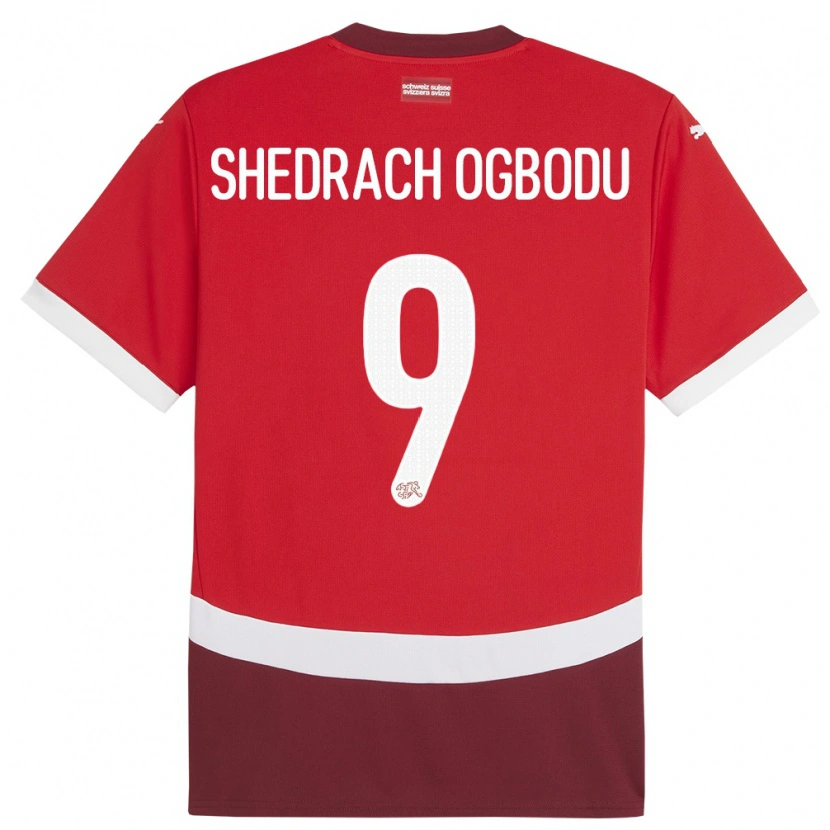 Danxen Herren Schweiz Nathaniel Shedrach Ogbodu #9 Rot Heimtrikot Trikot 24-26 T-Shirt Schweiz