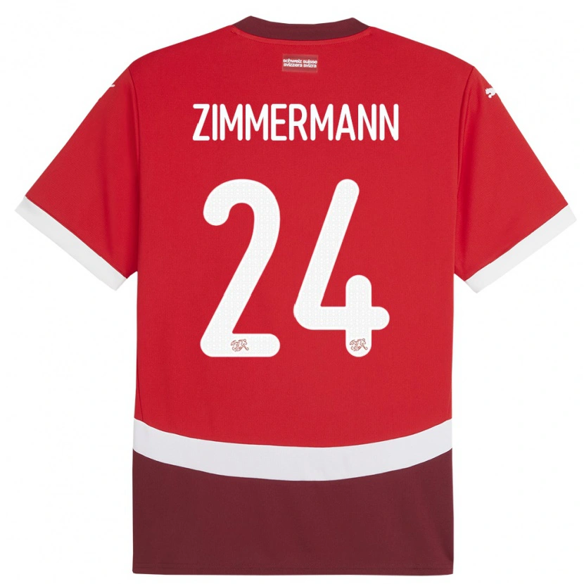 Danxen Herren Schweiz Mio Zimmermann #24 Rot Heimtrikot Trikot 24-26 T-Shirt Schweiz