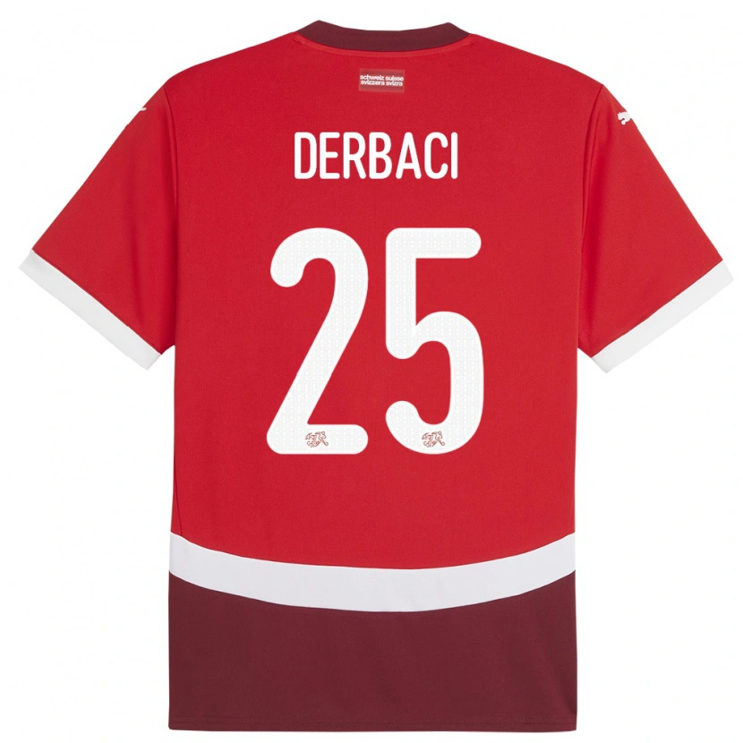 Danxen Herren Schweiz Dorian Derbaci #25 Rot Heimtrikot Trikot 24-26 T-Shirt Schweiz