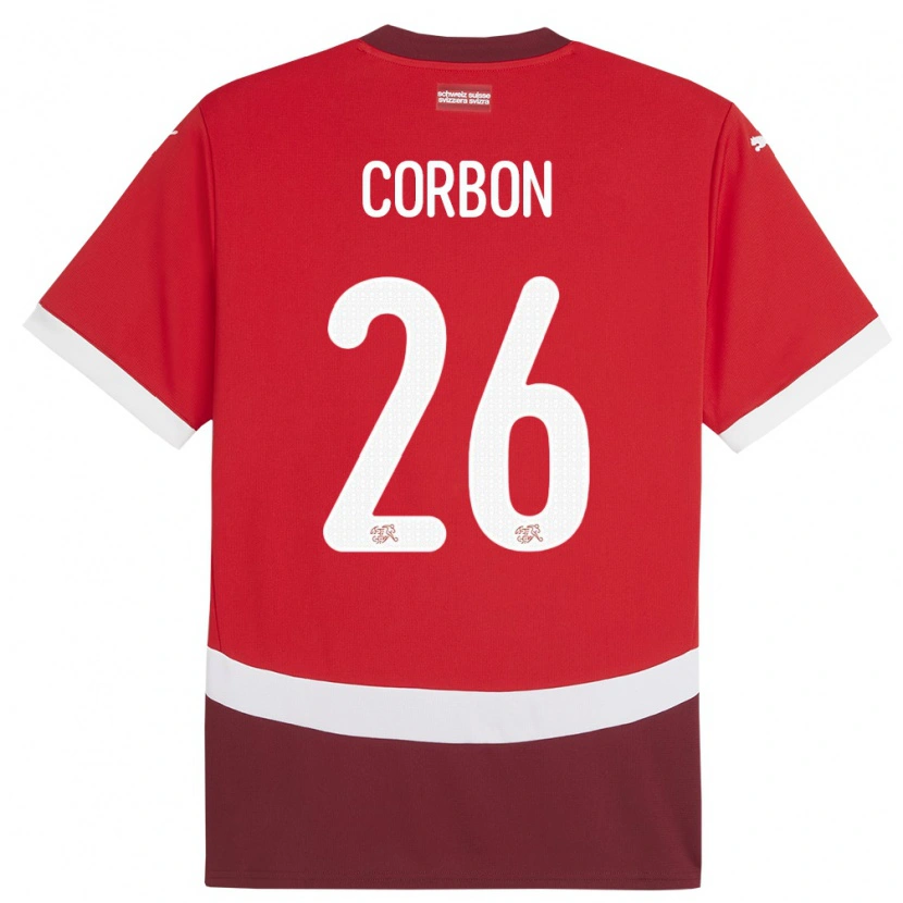 Danxen Herren Schweiz Max Corbon #26 Rot Heimtrikot Trikot 24-26 T-Shirt Schweiz
