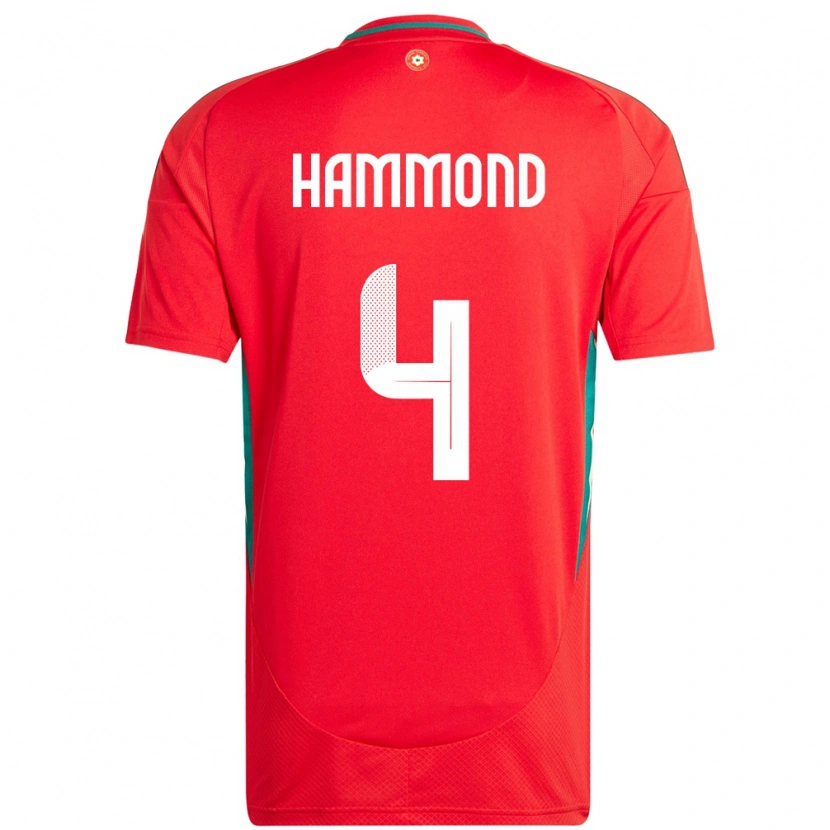 Danxen Herren Wales Ben Hammond #4 Rot Heimtrikot Trikot 24-26 T-Shirt Schweiz