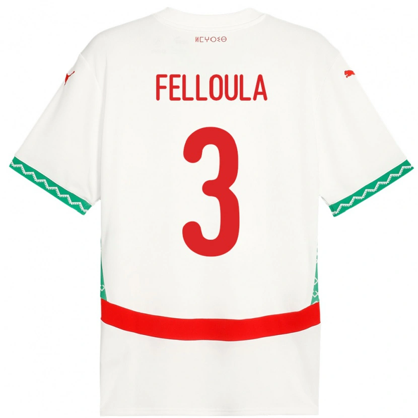 Danxen Herren Marokko Youness Felloula #3 Weiß Auswärtstrikot Trikot 24-26 T-Shirt Schweiz