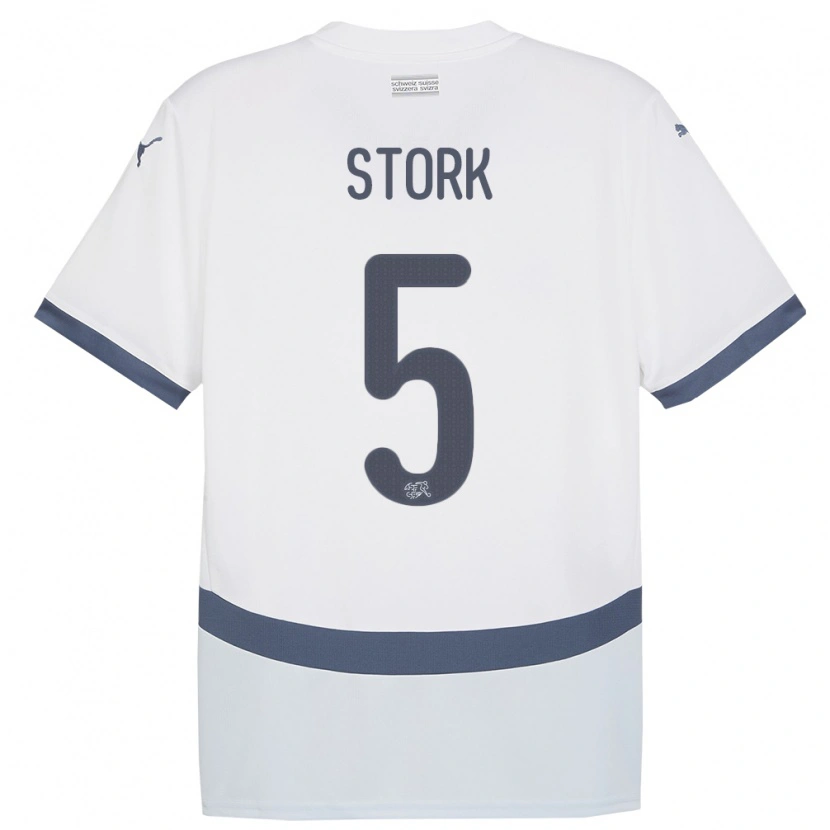 Danxen Herren Schweiz Gian Stork #5 Weiß Auswärtstrikot Trikot 24-26 T-Shirt Schweiz