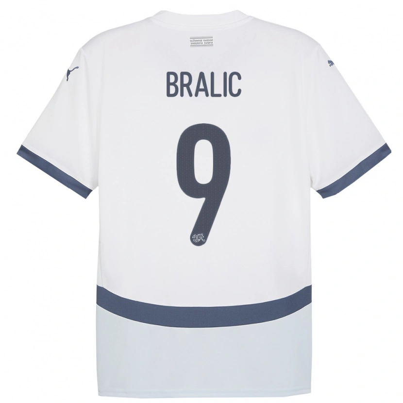 Danxen Herren Schweiz Josip Bralic #9 Weiß Auswärtstrikot Trikot 24-26 T-Shirt Schweiz