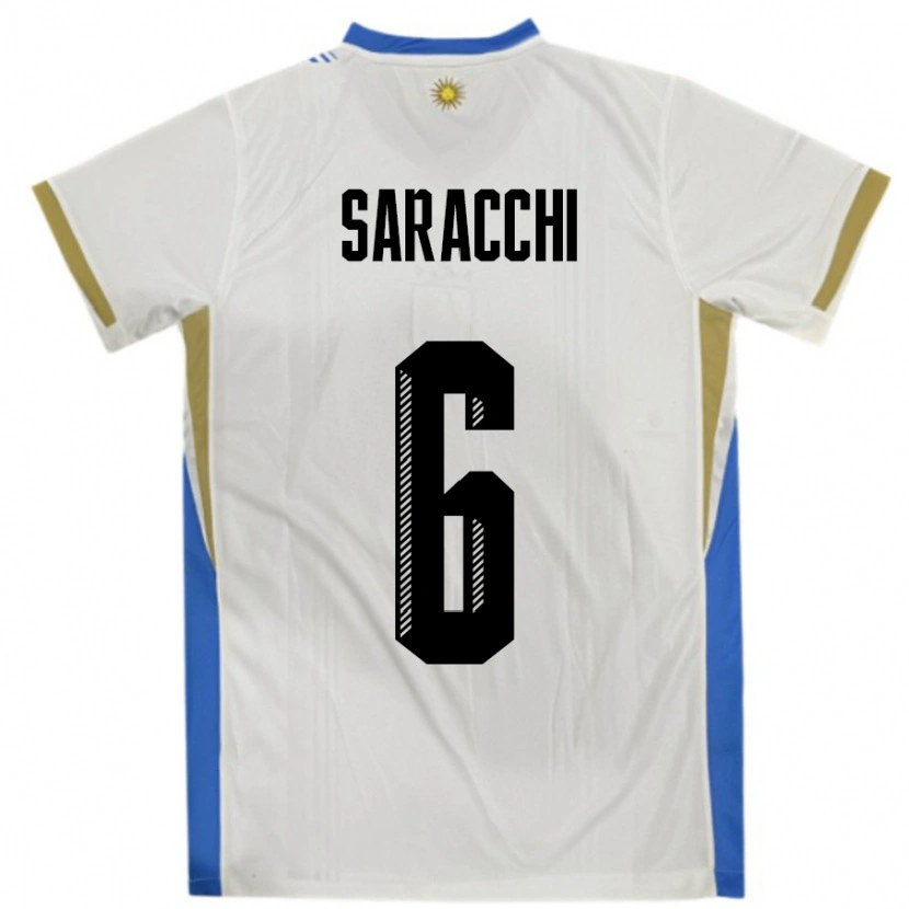 Danxen Herren Uruguay Marcelo Saracchi #6 Weiß Blau Auswärtstrikot Trikot 24-26 T-Shirt Schweiz