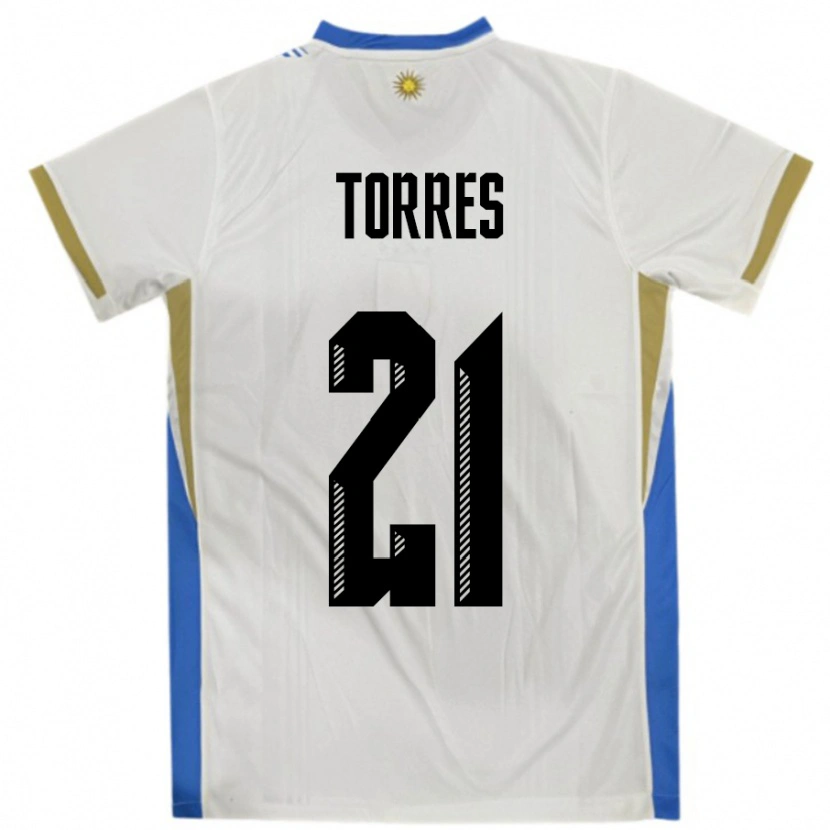 Danxen Herren Uruguay Facundo Torres #21 Weiß Blau Auswärtstrikot Trikot 24-26 T-Shirt Schweiz